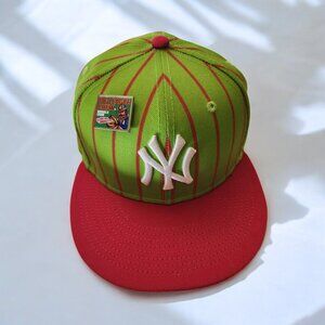New Era NY Yankees Big League Chew Pinstripe Hat 7 1/2 Green Red Cap